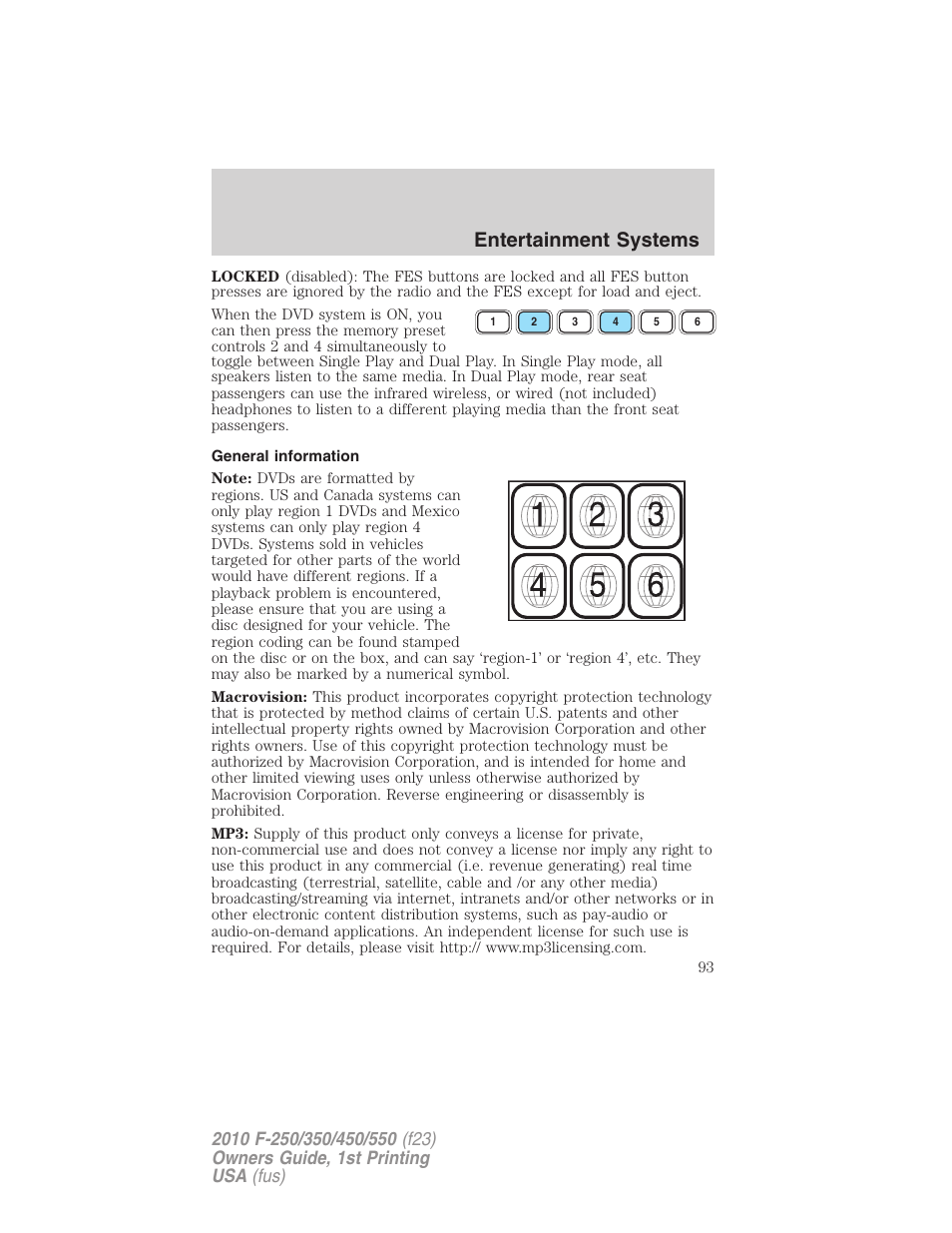 General information, Entertainment systems | FORD 2010 F-550 v.1 User Manual | Page 93 / 407