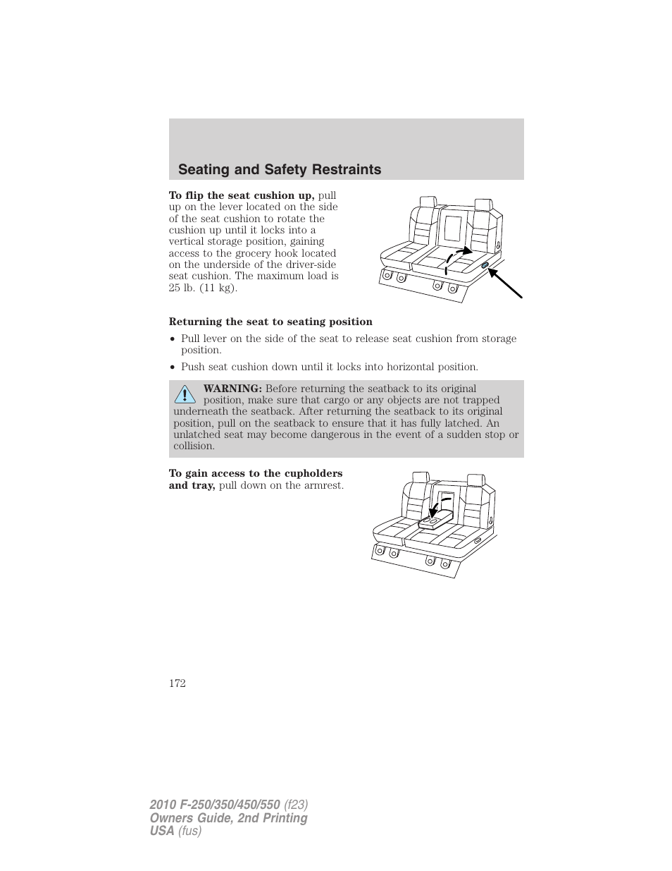 Seating and safety restraints | FORD 2010 F-550 v.2 User Manual | Page 172 / 408