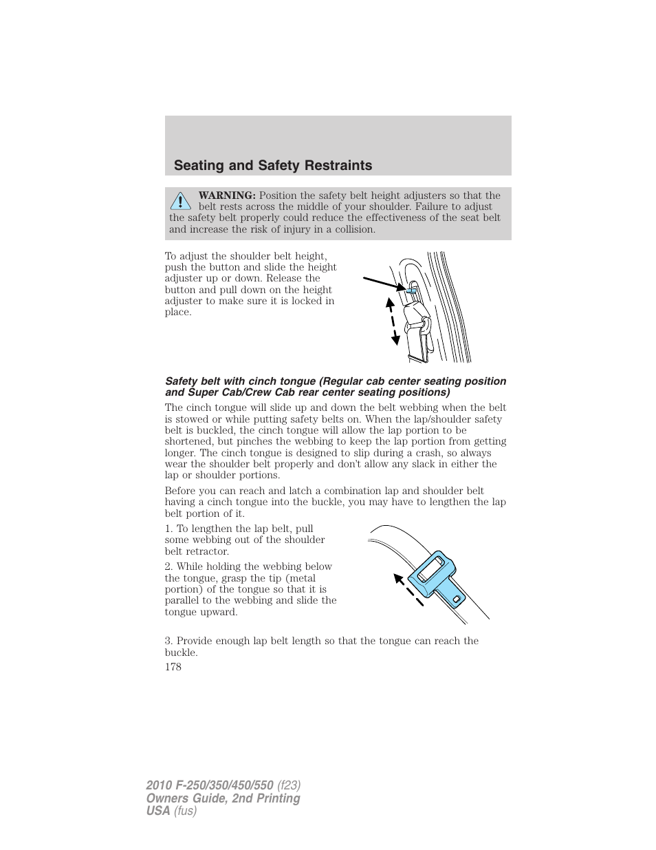 Seating and safety restraints | FORD 2010 F-550 v.2 User Manual | Page 178 / 408