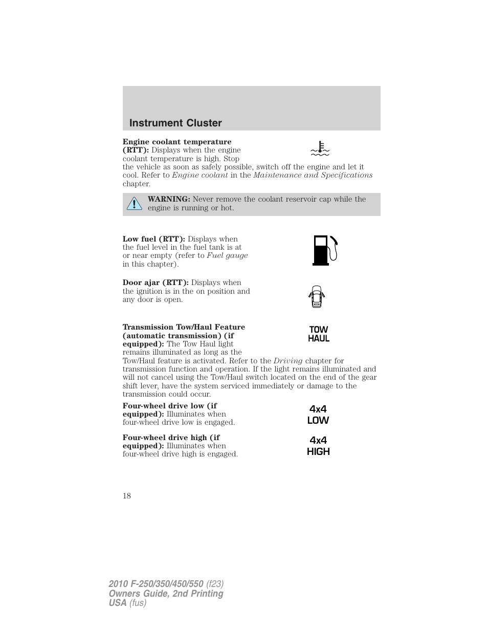Instrument cluster | FORD 2010 F-550 v.2 User Manual | Page 18 / 408