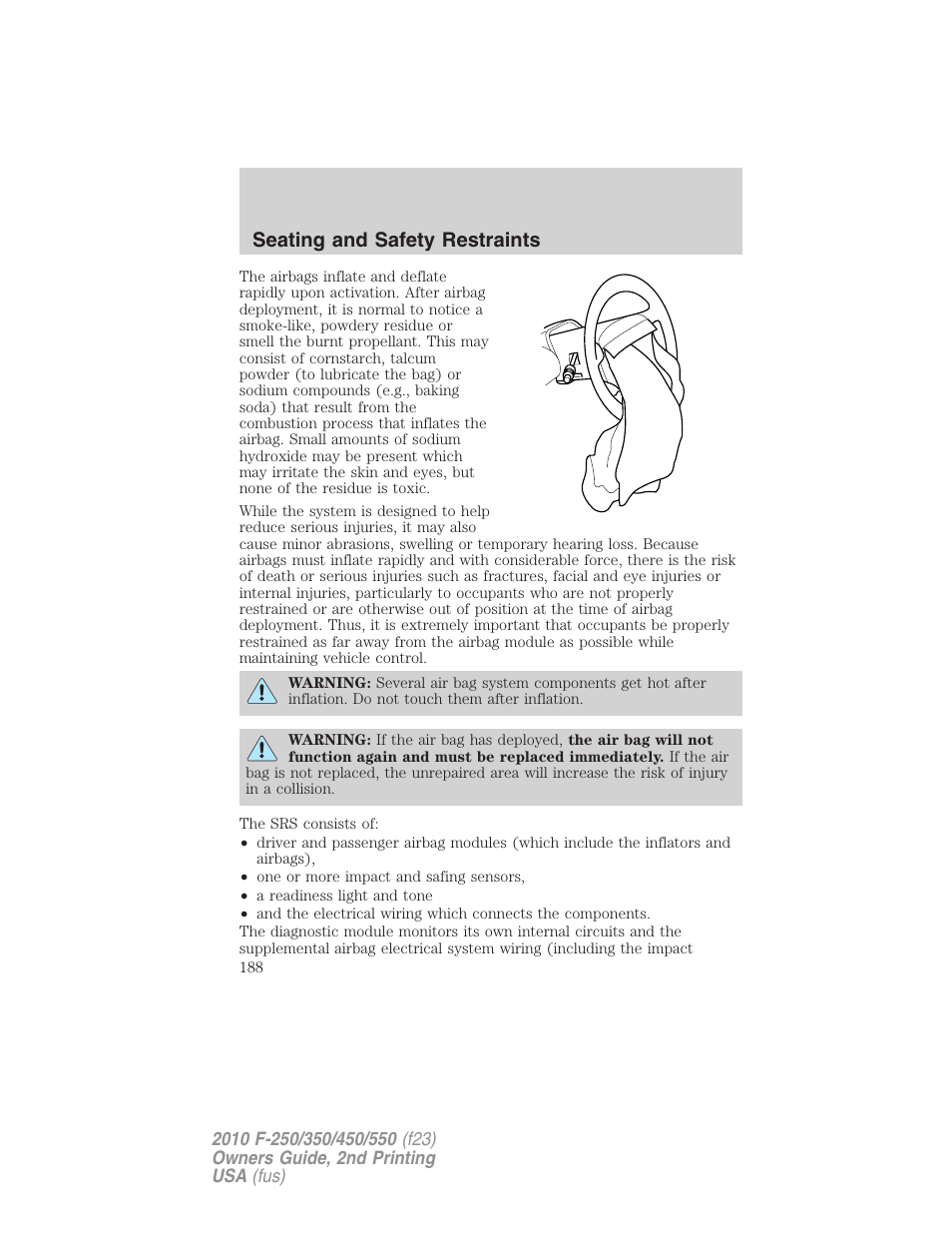 Seating and safety restraints | FORD 2010 F-550 v.2 User Manual | Page 188 / 408