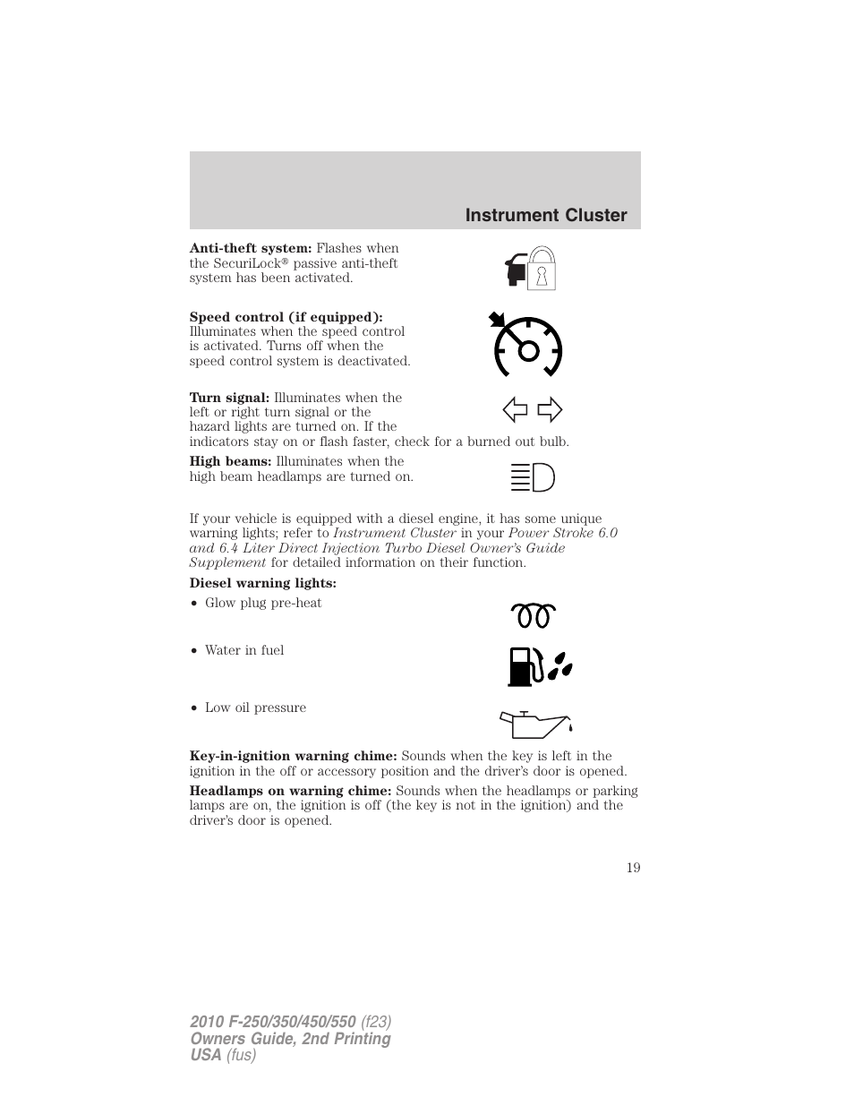 Instrument cluster | FORD 2010 F-550 v.2 User Manual | Page 19 / 408