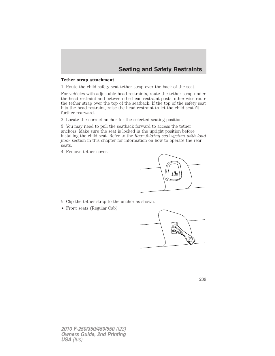 Seating and safety restraints | FORD 2010 F-550 v.2 User Manual | Page 209 / 408