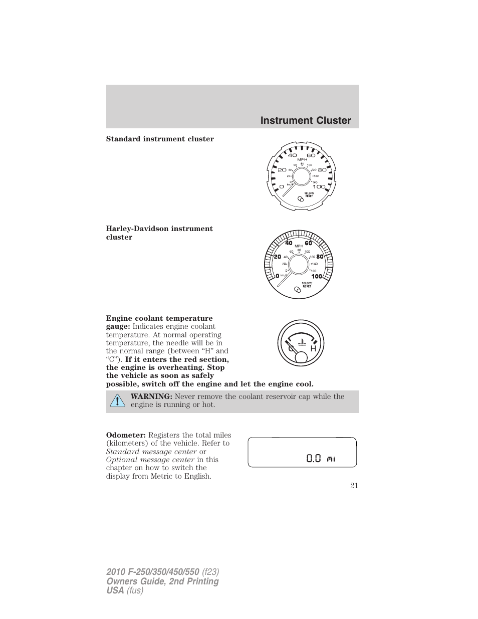 Instrument cluster | FORD 2010 F-550 v.2 User Manual | Page 21 / 408