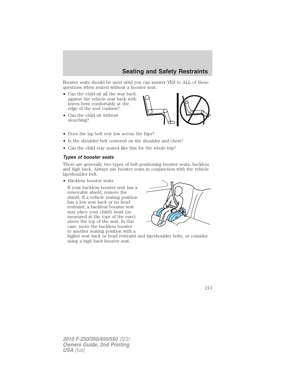 Types of booster seats, Seating and safety restraints | FORD 2010 F-550 v.2 User Manual | Page 213 / 408