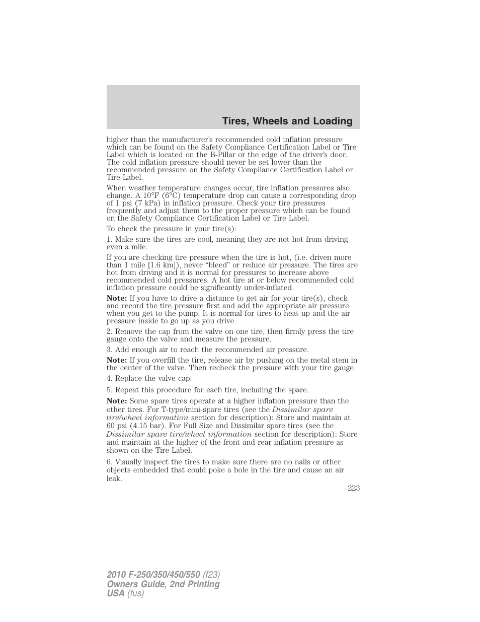 Tires, wheels and loading | FORD 2010 F-550 v.2 User Manual | Page 223 / 408