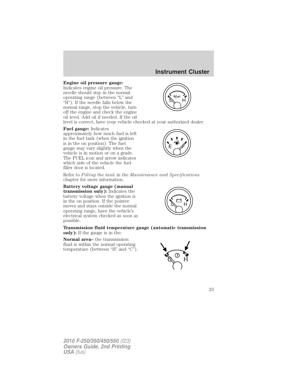 Instrument cluster | FORD 2010 F-550 v.2 User Manual | Page 23 / 408