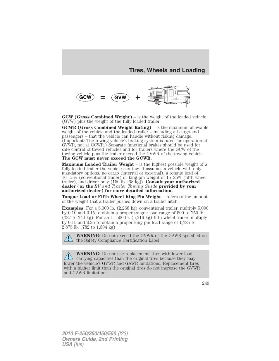 Tires, wheels and loading | FORD 2010 F-550 v.2 User Manual | Page 249 / 408