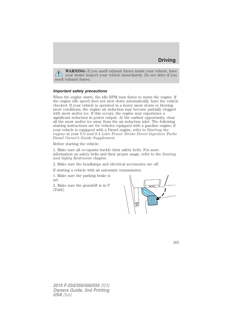 Important safety precautions, Driving | FORD 2010 F-550 v.2 User Manual | Page 265 / 408