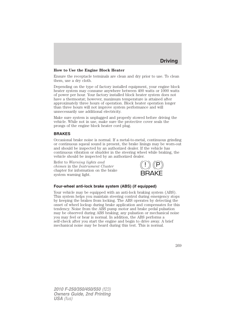 Brakes, P! brake | FORD 2010 F-550 v.2 User Manual | Page 269 / 408