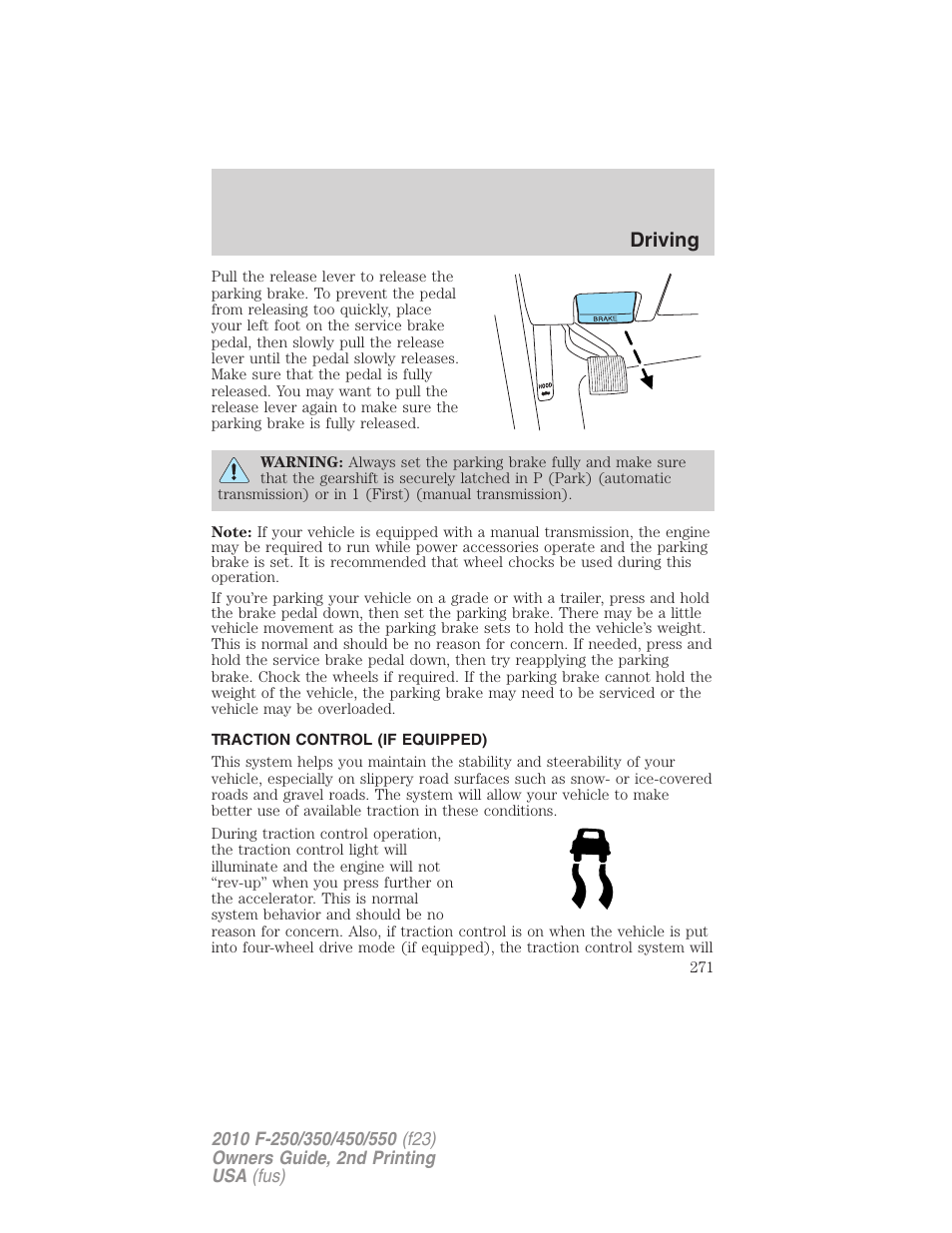 Traction control (if equipped), Traction control, Driving | FORD 2010 F-550 v.2 User Manual | Page 271 / 408