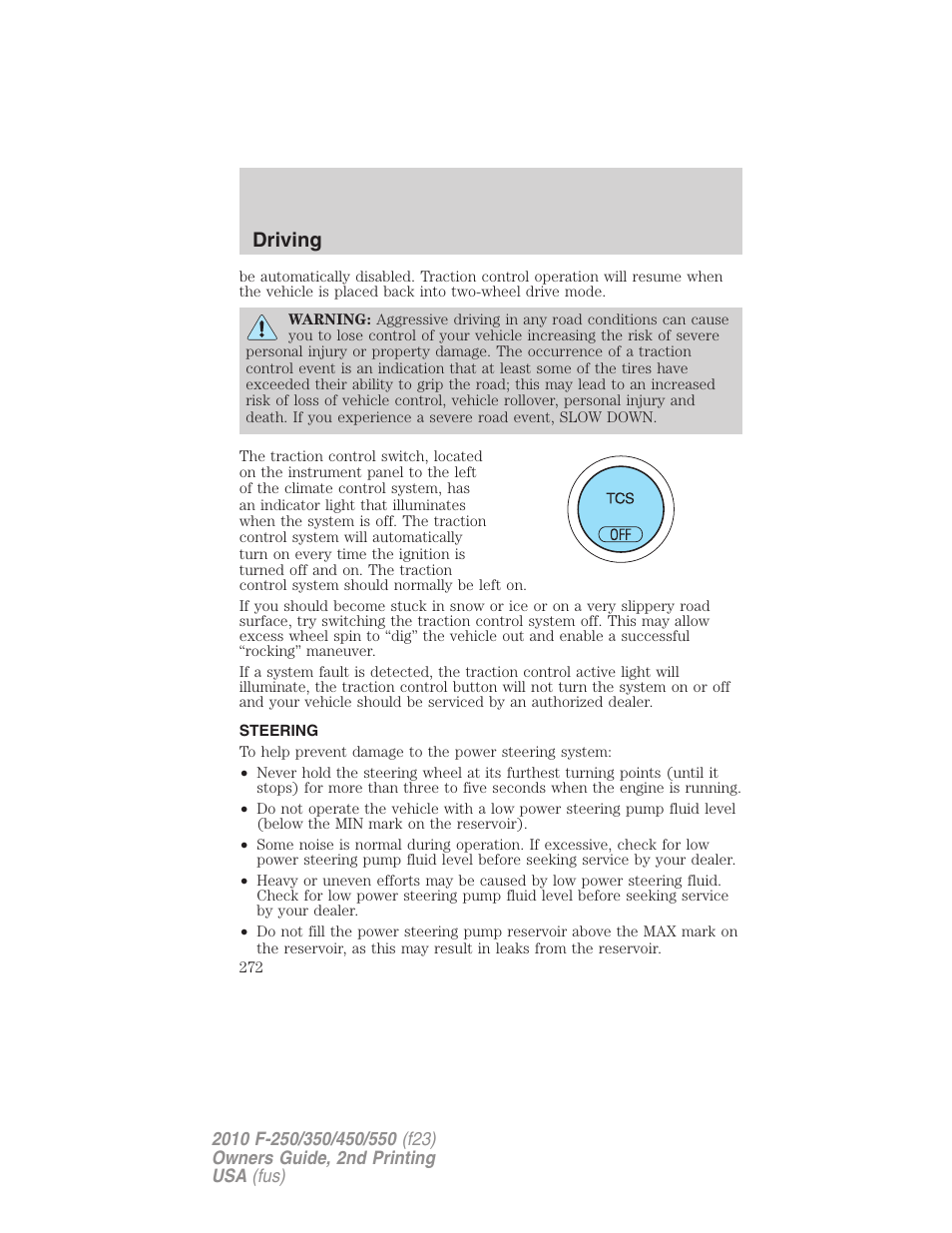 Steering, Driving | FORD 2010 F-550 v.2 User Manual | Page 272 / 408