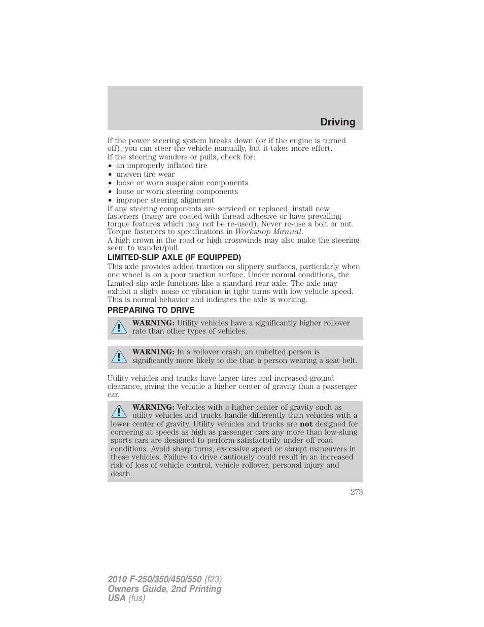 Limited-slip axle (if equipped), Preparing to drive, Driving | FORD 2010 F-550 v.2 User Manual | Page 273 / 408