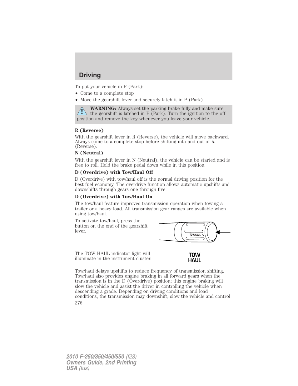Driving | FORD 2010 F-550 v.2 User Manual | Page 276 / 408