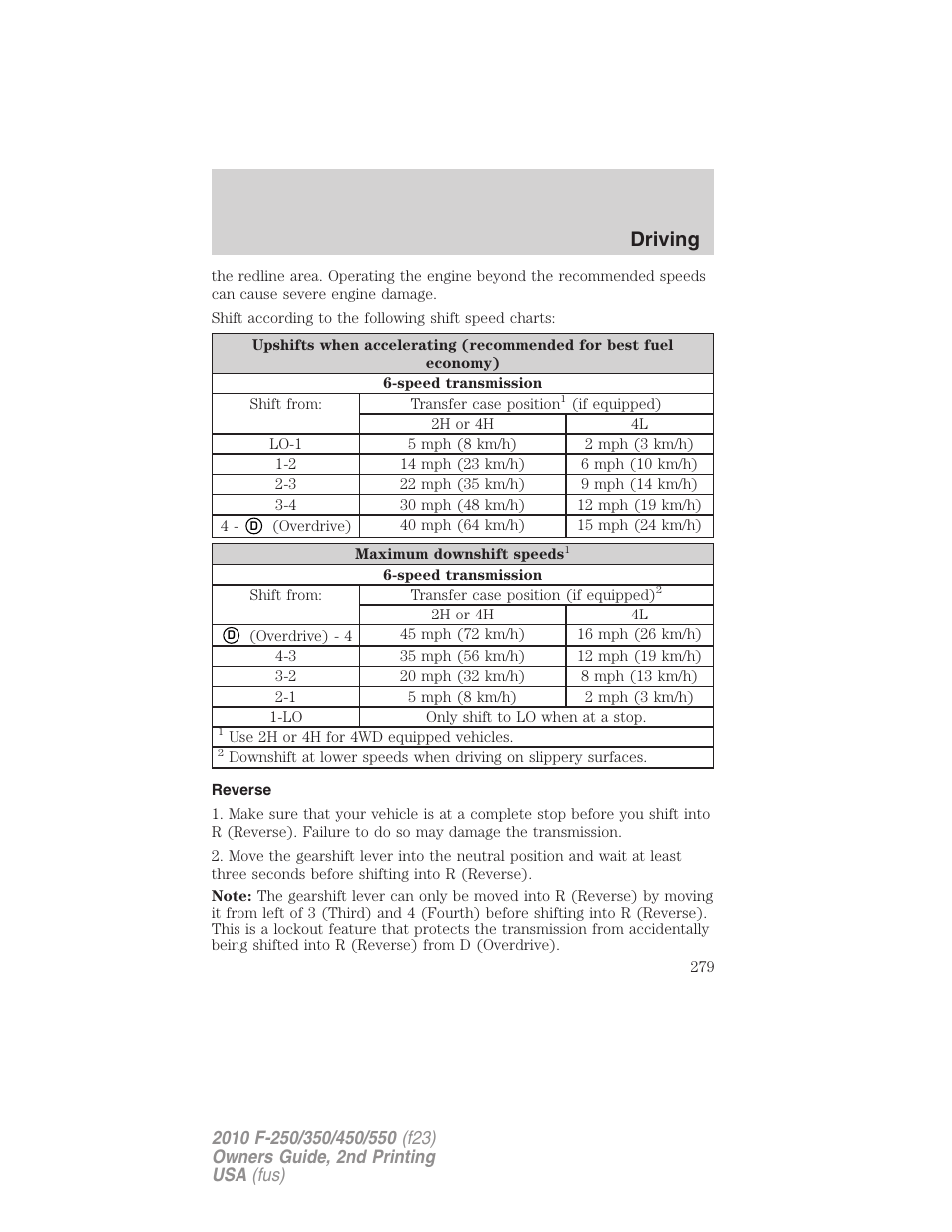 Reverse, Driving | FORD 2010 F-550 v.2 User Manual | Page 279 / 408