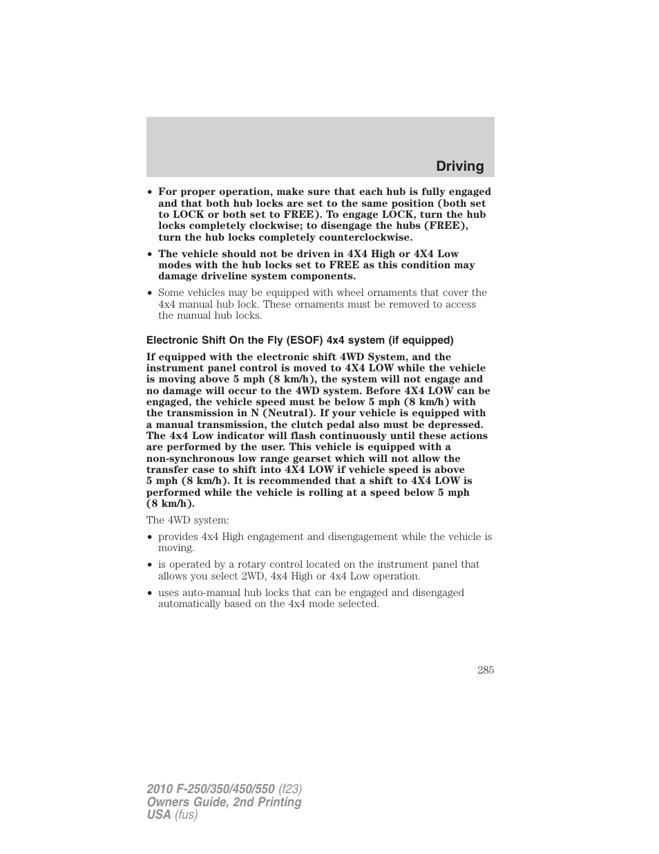 Driving | FORD 2010 F-550 v.2 User Manual | Page 285 / 408