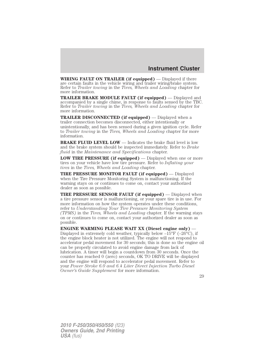 Instrument cluster | FORD 2010 F-550 v.2 User Manual | Page 29 / 408