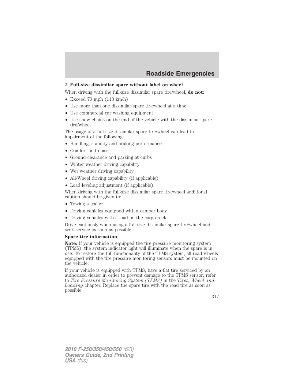 Roadside emergencies | FORD 2010 F-550 v.2 User Manual | Page 317 / 408