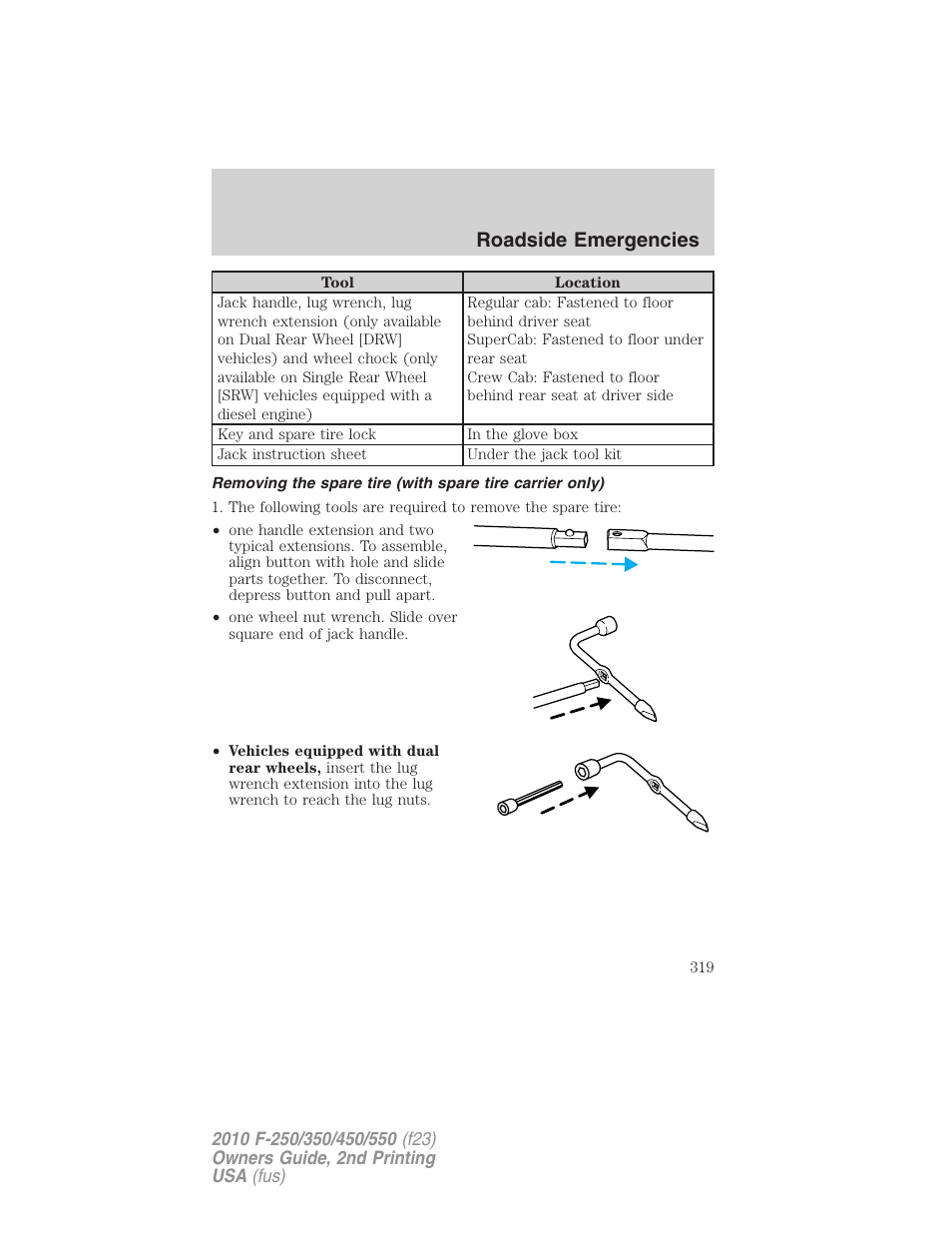 Roadside emergencies | FORD 2010 F-550 v.2 User Manual | Page 319 / 408