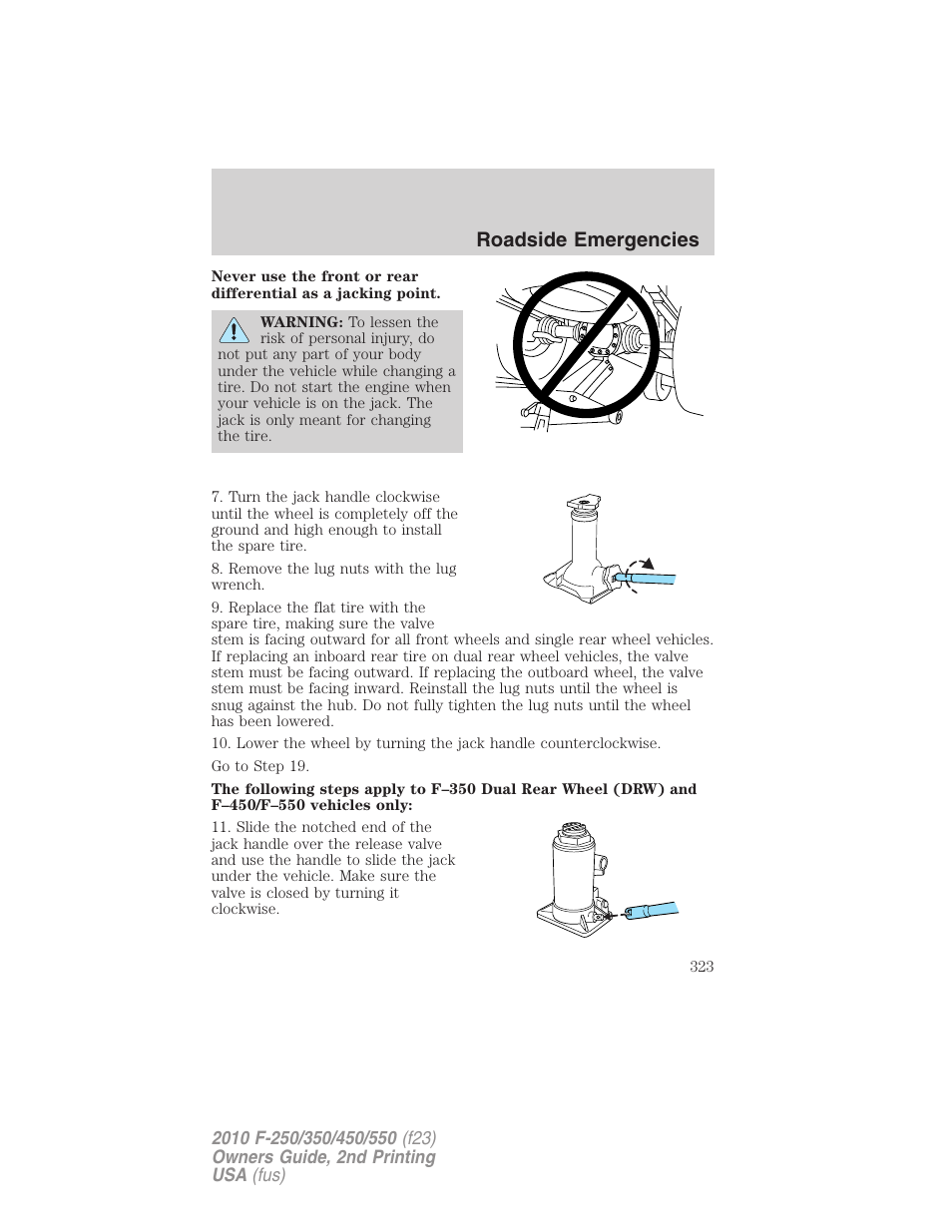 Roadside emergencies | FORD 2010 F-550 v.2 User Manual | Page 323 / 408