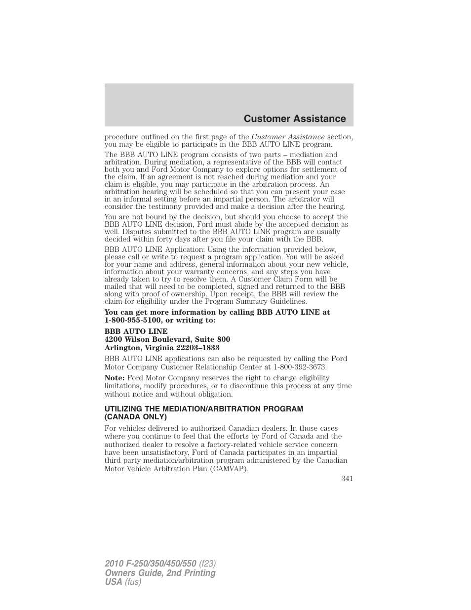 Customer assistance | FORD 2010 F-550 v.2 User Manual | Page 341 / 408