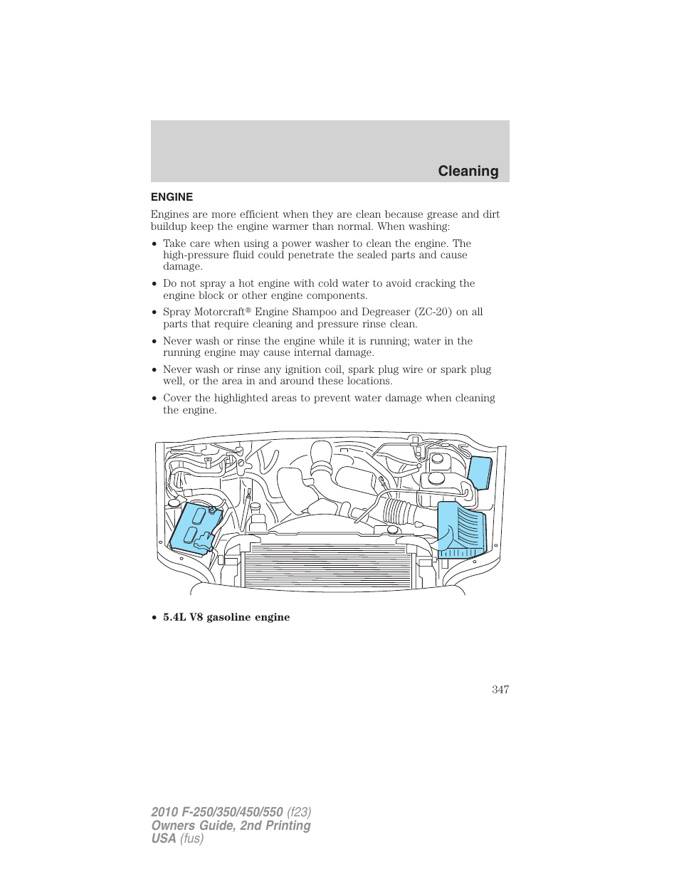 Engine, Cleaning | FORD 2010 F-550 v.2 User Manual | Page 347 / 408
