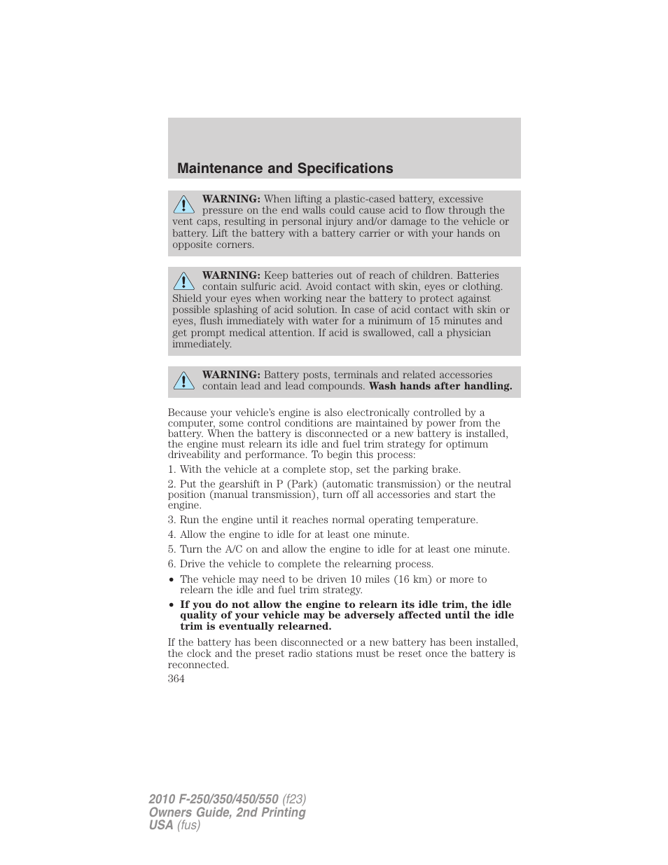 Maintenance and specifications | FORD 2010 F-550 v.2 User Manual | Page 364 / 408