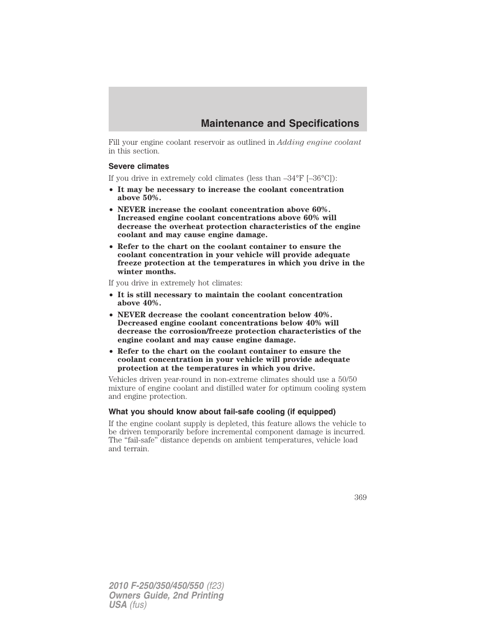 Severe climates, Maintenance and specifications | FORD 2010 F-550 v.2 User Manual | Page 369 / 408