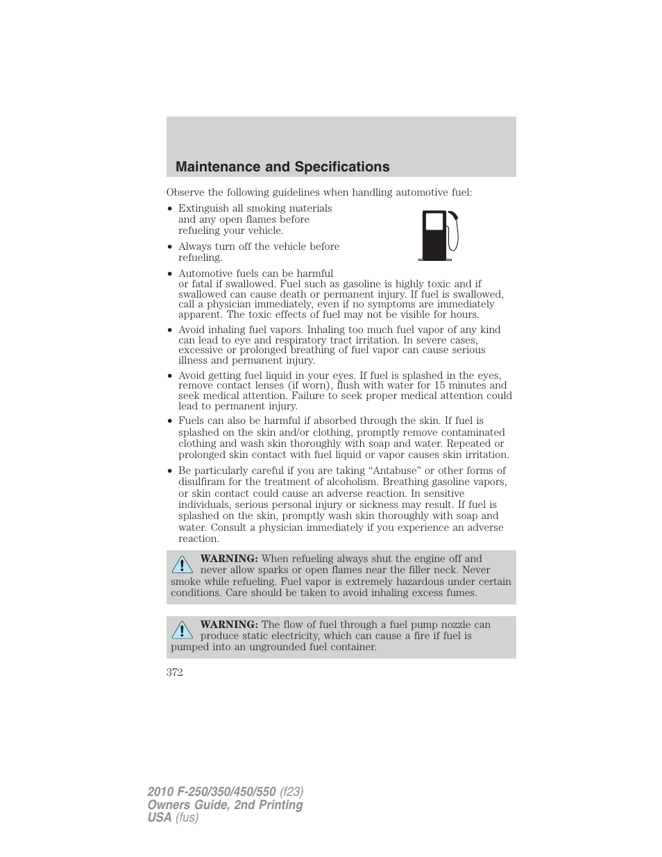 Maintenance and specifications | FORD 2010 F-550 v.2 User Manual | Page 372 / 408