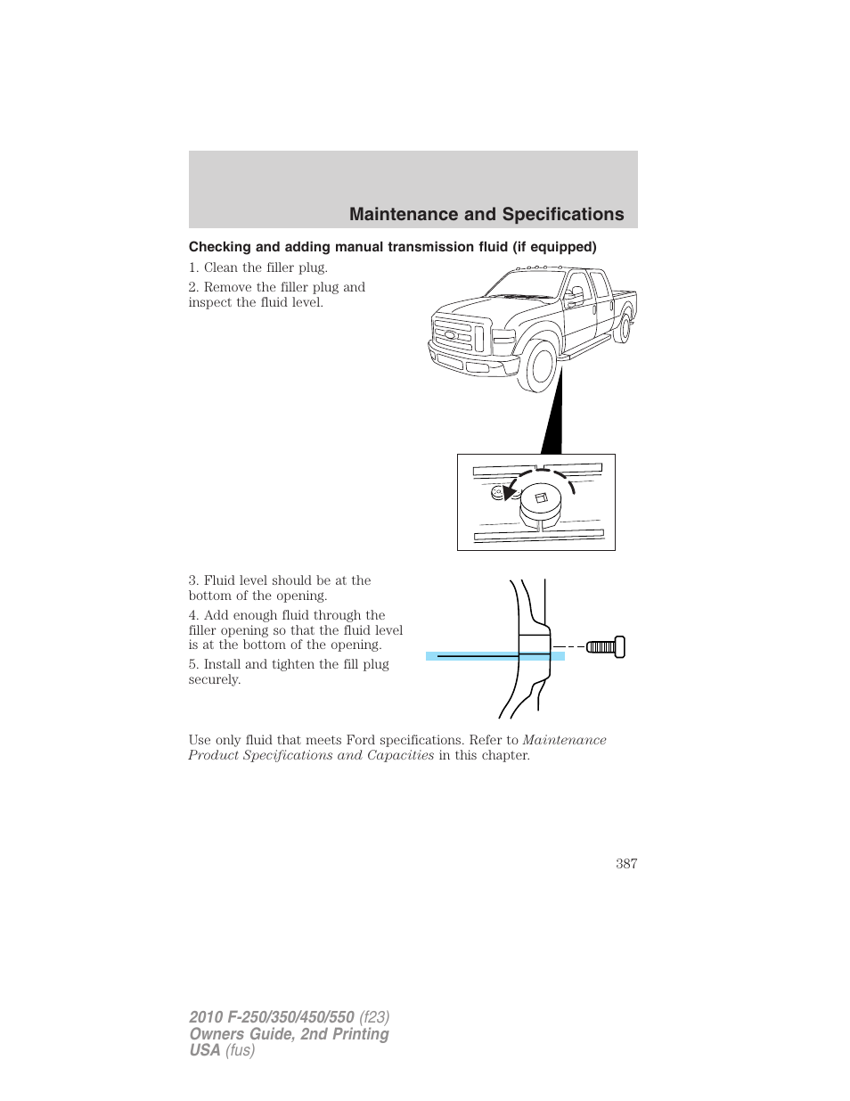 Maintenance and specifications | FORD 2010 F-550 v.2 User Manual | Page 387 / 408