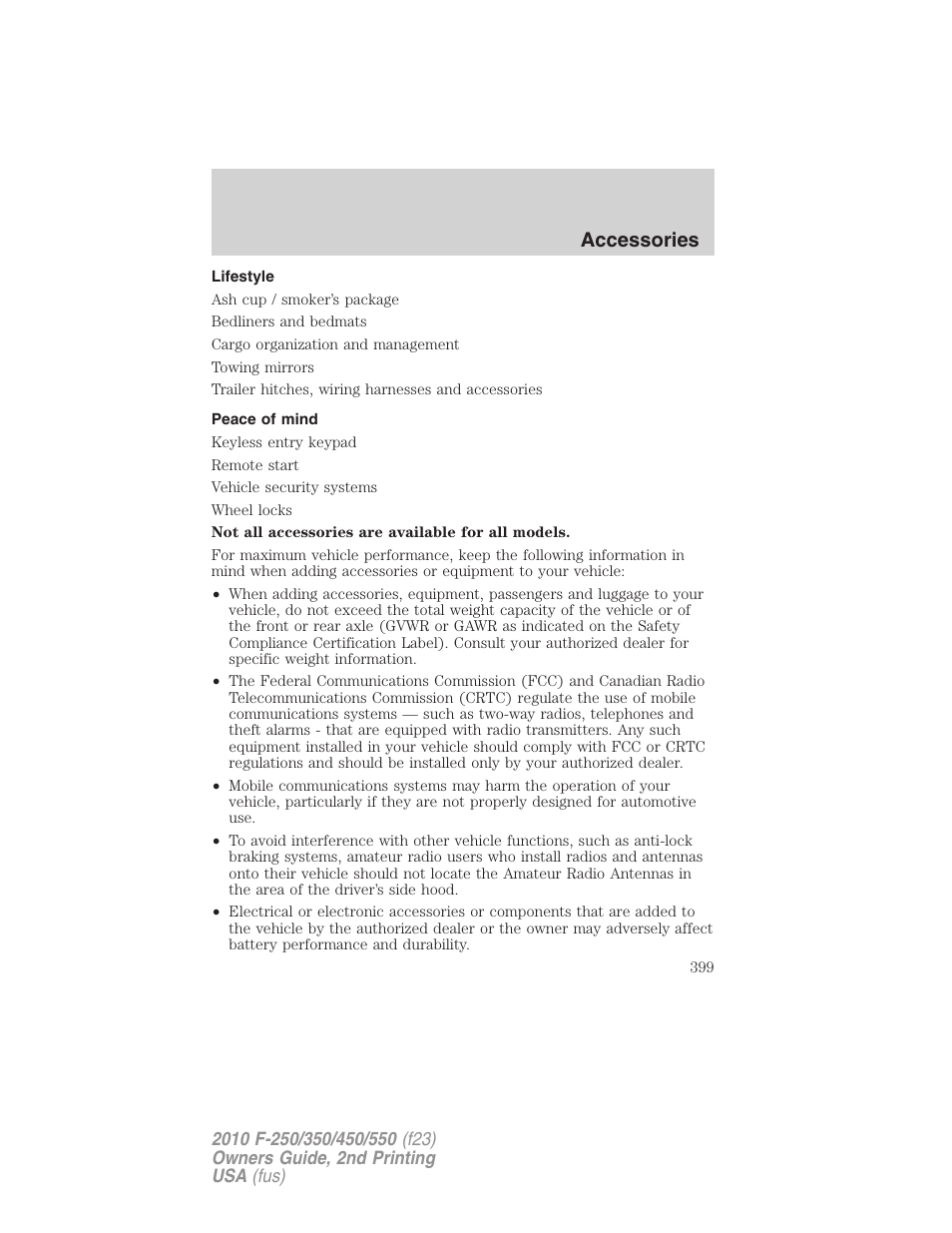 Lifestyle, Peace of mind, Accessories | FORD 2010 F-550 v.2 User Manual | Page 399 / 408