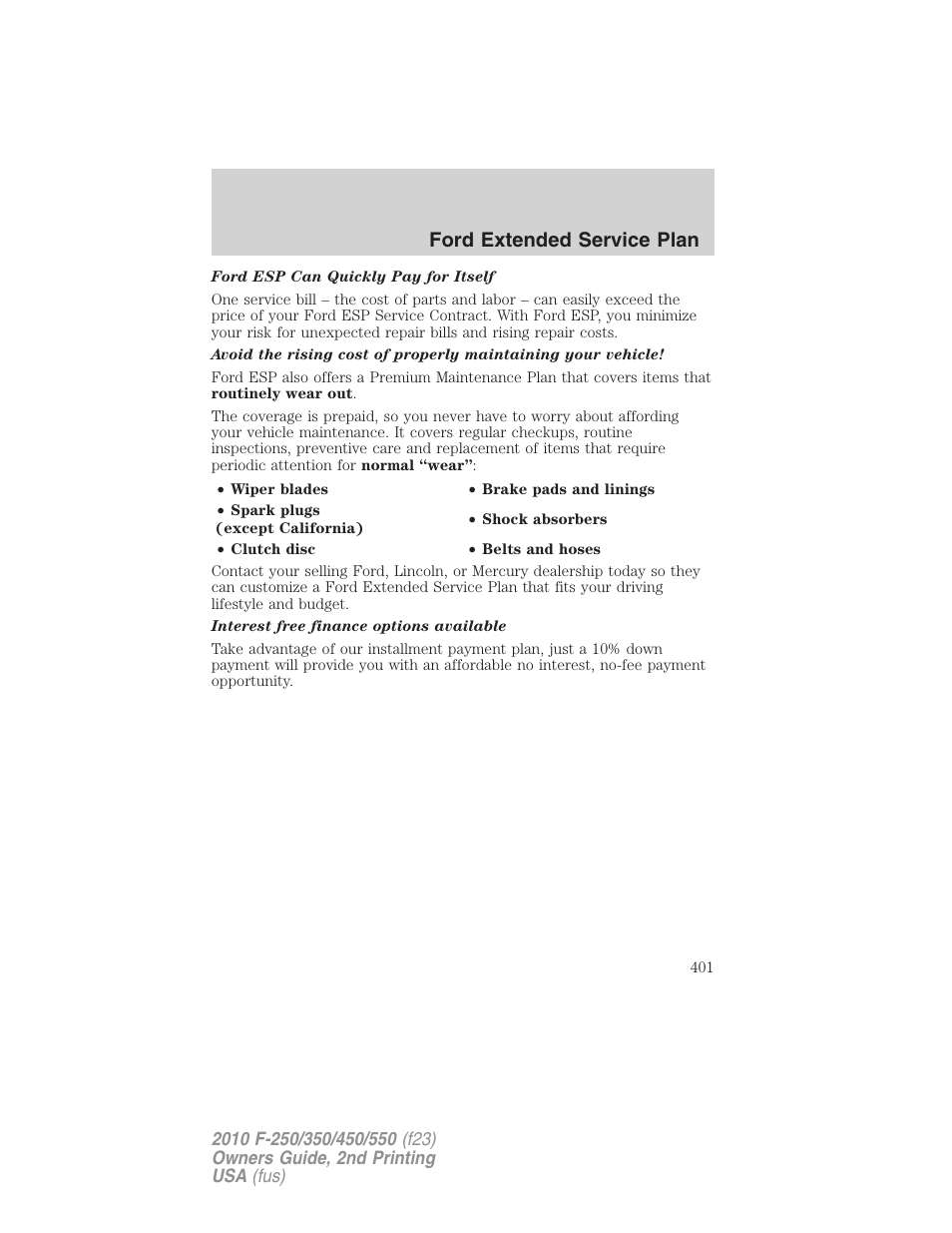 Ford extended service plan | FORD 2010 F-550 v.2 User Manual | Page 401 / 408