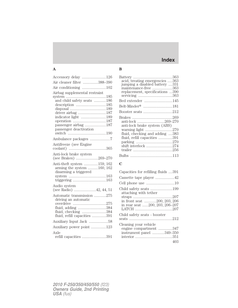 Index | FORD 2010 F-550 v.2 User Manual | Page 403 / 408