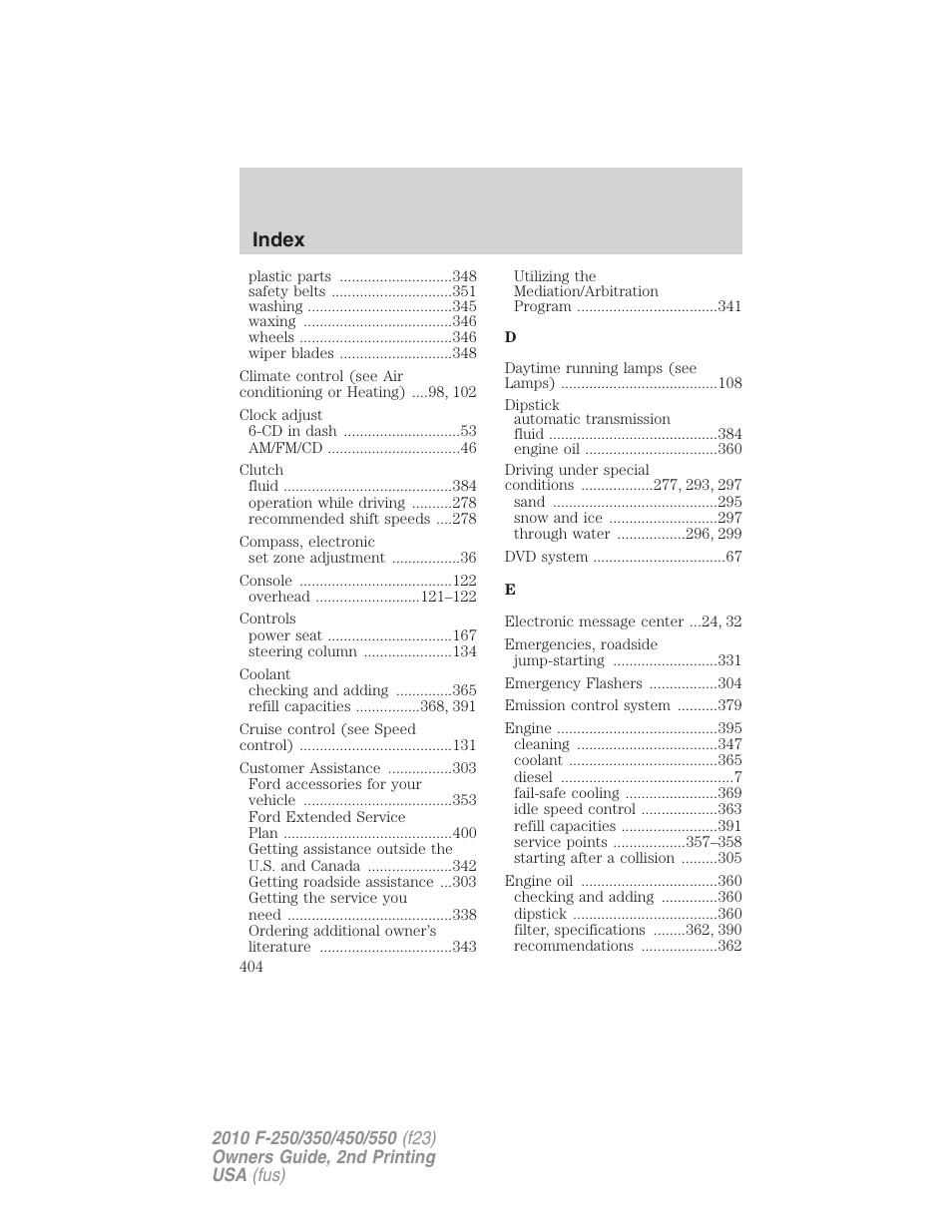 Index | FORD 2010 F-550 v.2 User Manual | Page 404 / 408