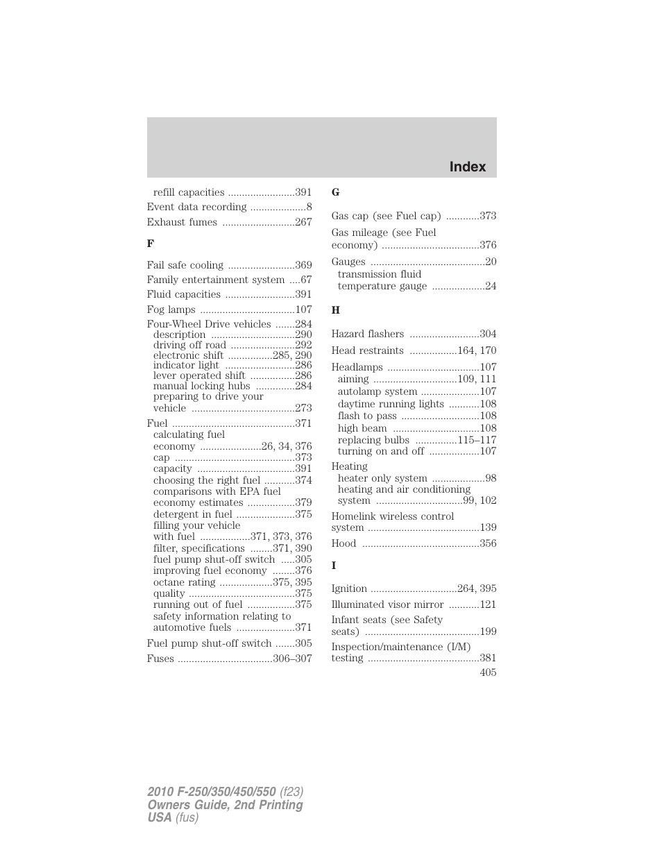 Index | FORD 2010 F-550 v.2 User Manual | Page 405 / 408