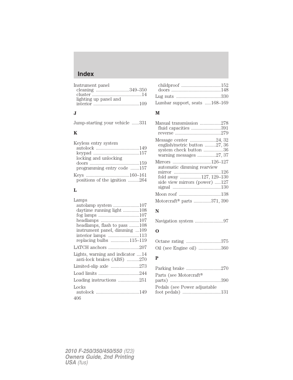 Index | FORD 2010 F-550 v.2 User Manual | Page 406 / 408