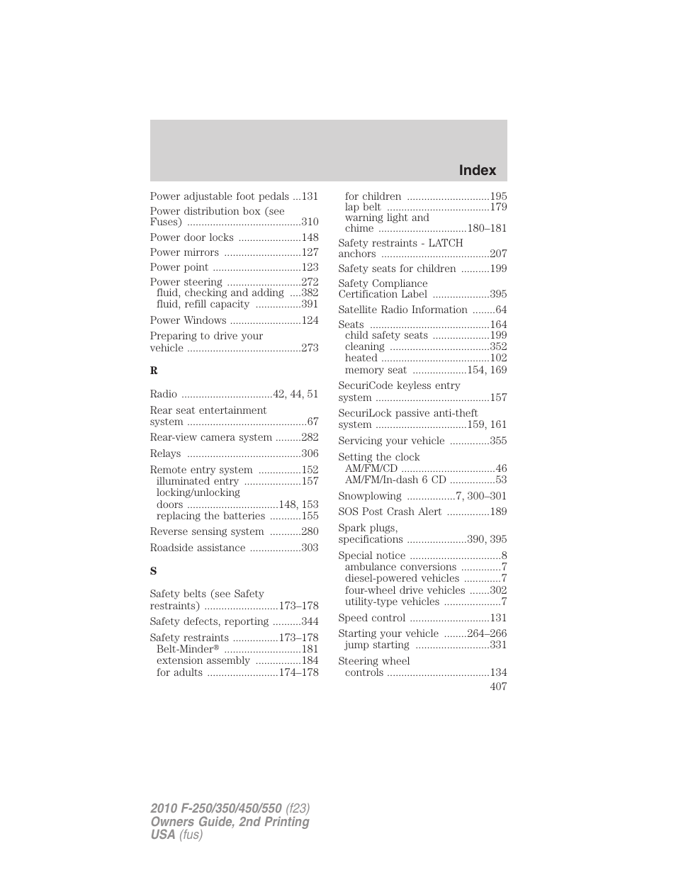 Index | FORD 2010 F-550 v.2 User Manual | Page 407 / 408