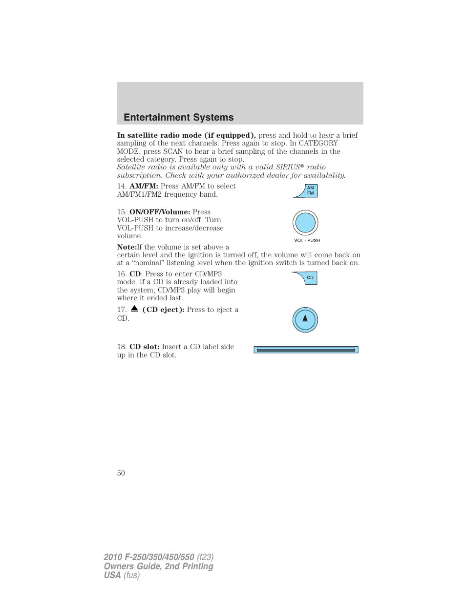 Entertainment systems | FORD 2010 F-550 v.2 User Manual | Page 50 / 408