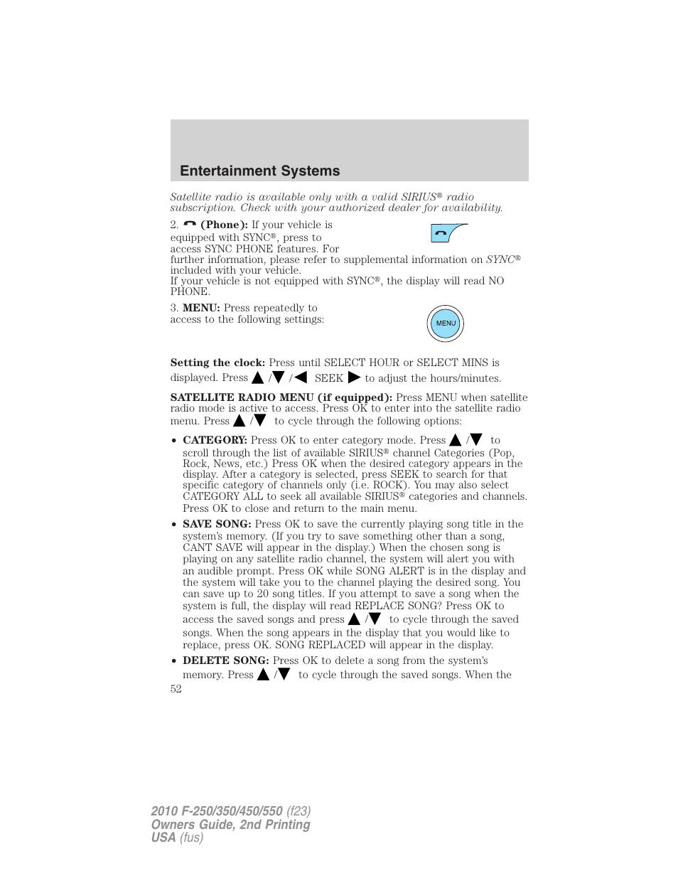 Entertainment systems | FORD 2010 F-550 v.2 User Manual | Page 52 / 408