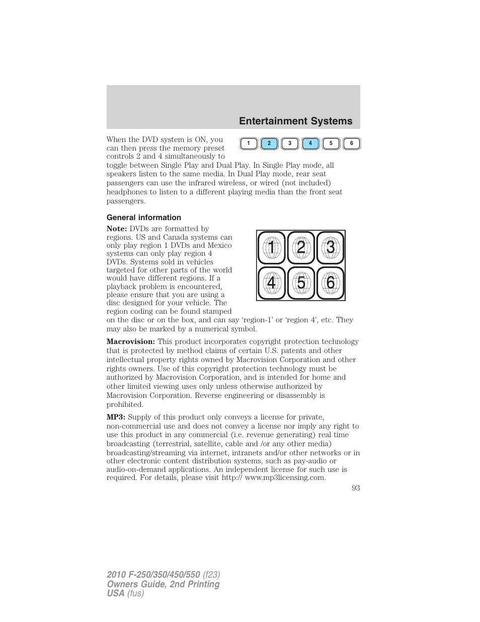 General information, Entertainment systems | FORD 2010 F-550 v.2 User Manual | Page 93 / 408