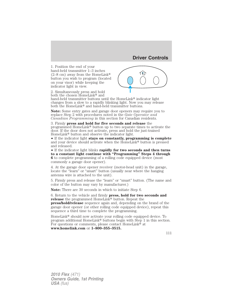 Driver controls | FORD 2010 Flex v.1 User Manual | Page 111 / 397