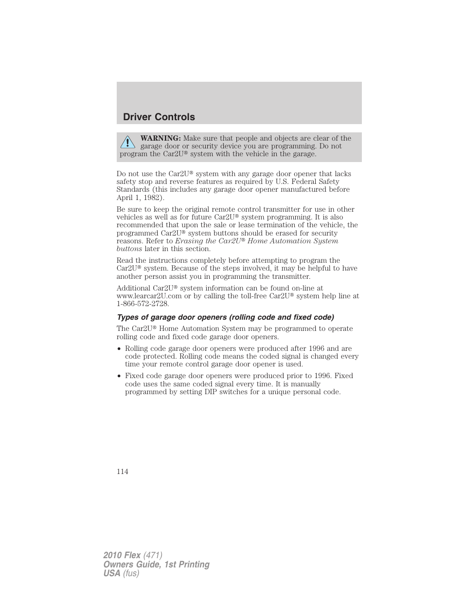 Driver controls | FORD 2010 Flex v.1 User Manual | Page 114 / 397