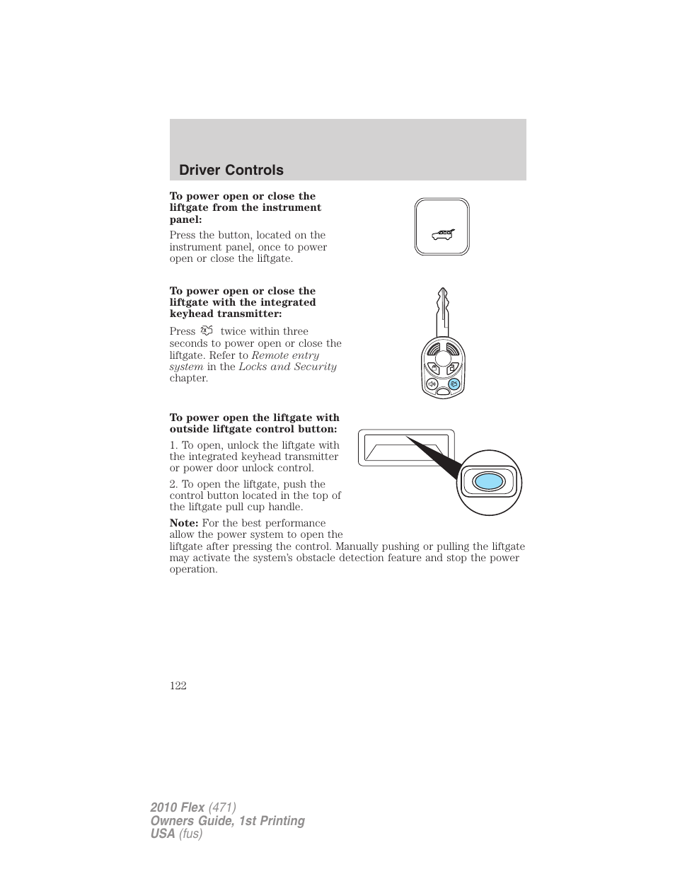 Driver controls | FORD 2010 Flex v.1 User Manual | Page 122 / 397