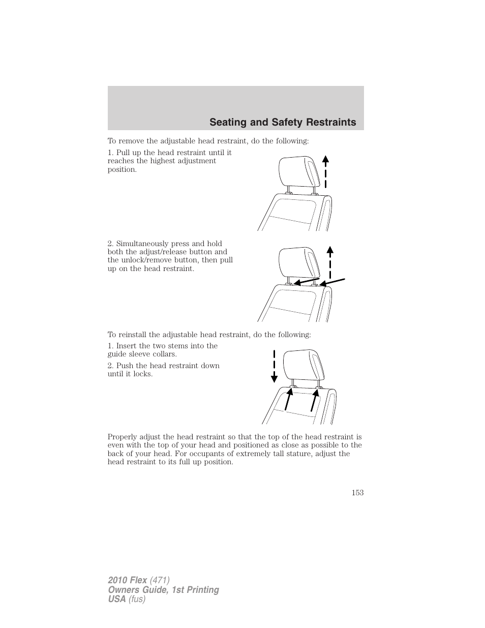 Seating and safety restraints | FORD 2010 Flex v.1 User Manual | Page 153 / 397