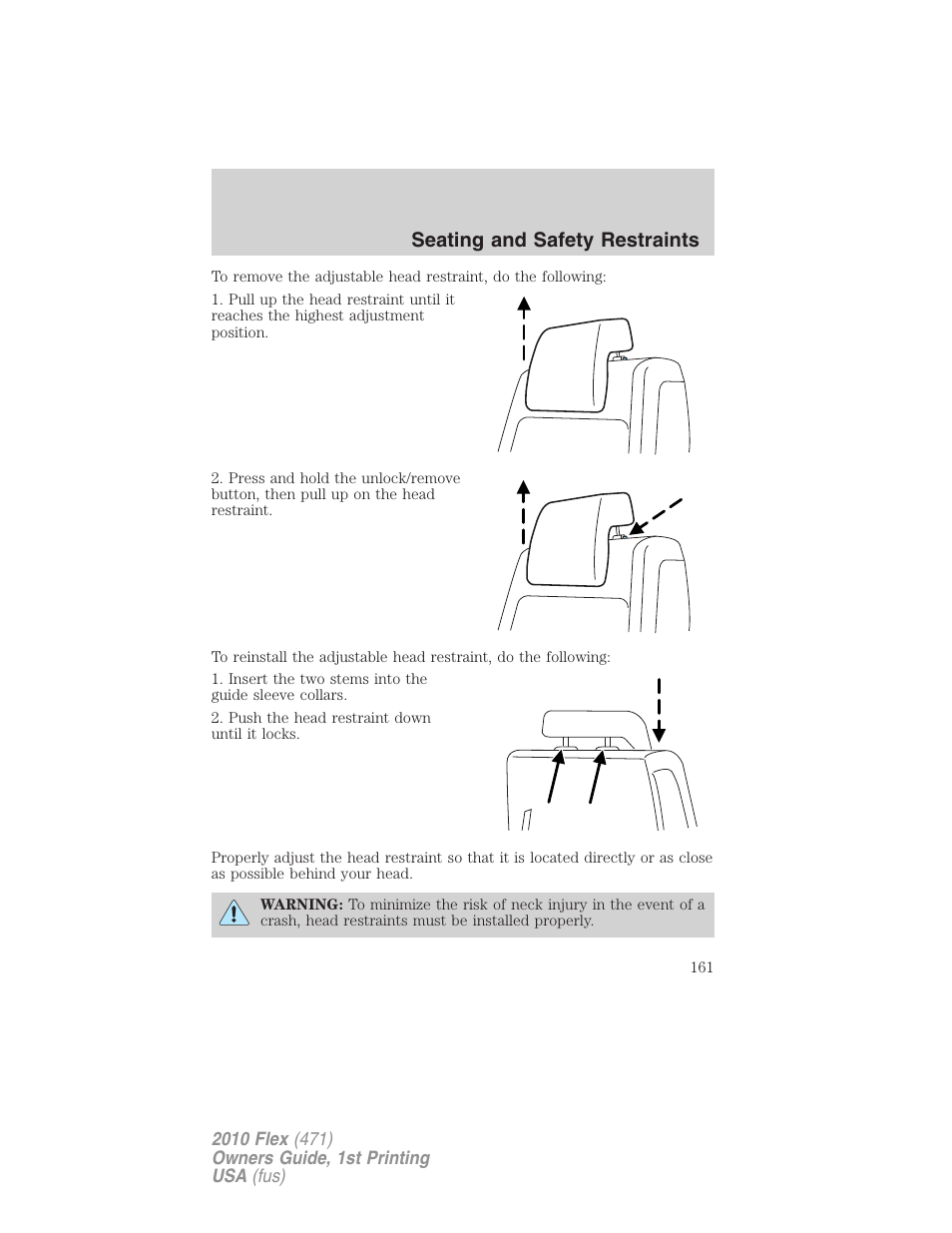 Seating and safety restraints | FORD 2010 Flex v.1 User Manual | Page 161 / 397