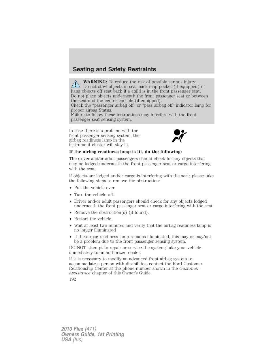 Seating and safety restraints | FORD 2010 Flex v.1 User Manual | Page 192 / 397