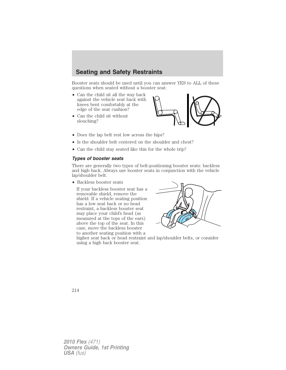 Types of booster seats, Seating and safety restraints | FORD 2010 Flex v.1 User Manual | Page 214 / 397