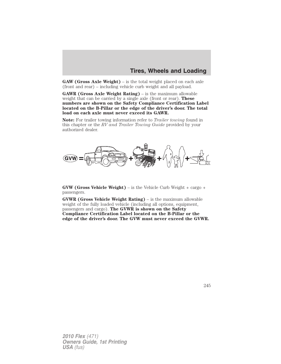Tires, wheels and loading | FORD 2010 Flex v.1 User Manual | Page 245 / 397