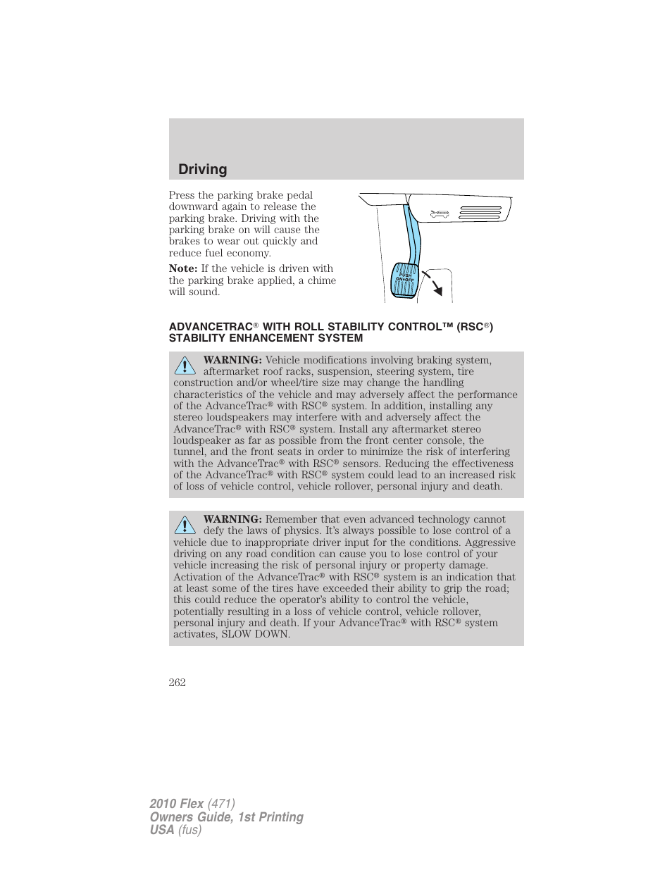 Advancetrac, Driving | FORD 2010 Flex v.1 User Manual | Page 262 / 397
