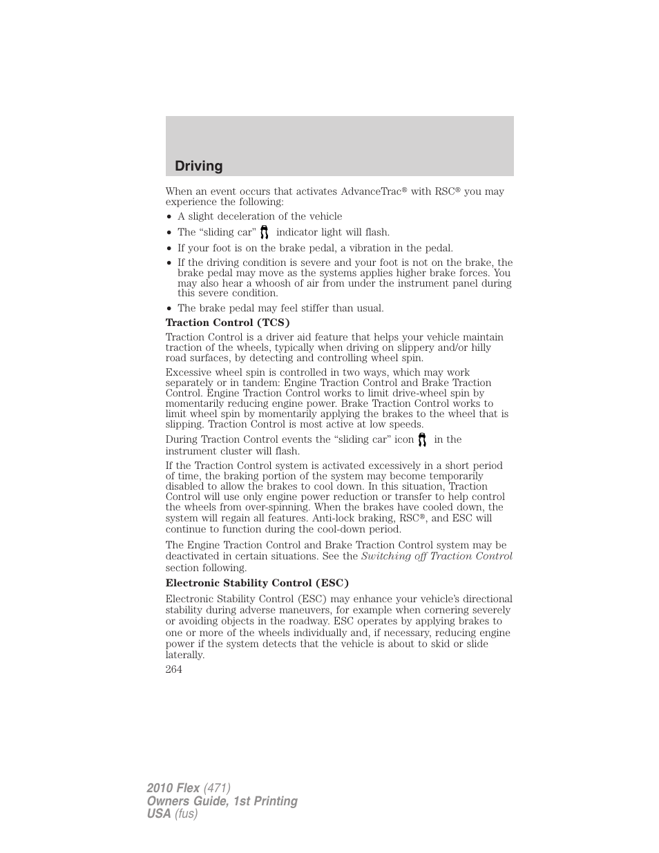 Driving | FORD 2010 Flex v.1 User Manual | Page 264 / 397